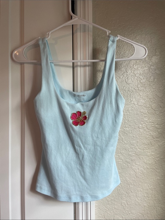 No Boundaries Tops - No Boundaries Light Blue Tank Top with Pink Flower Accent